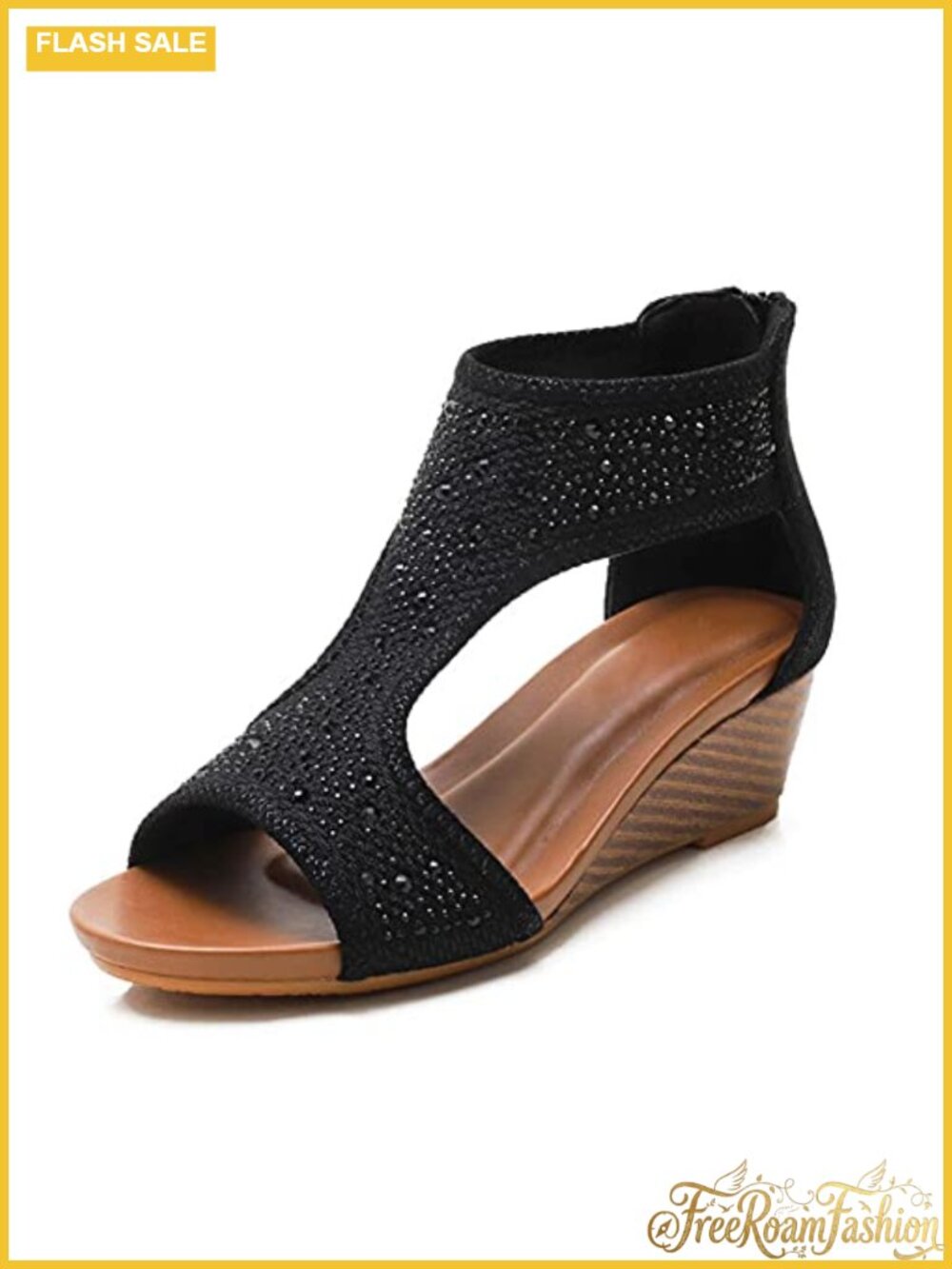 Wedge Slide Sandal Open Toe High Heel Platform Zipper Back Faux Leather